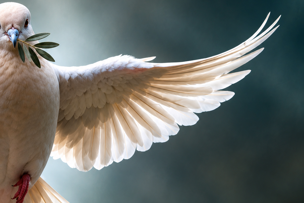 Fliegende weiße Taube mit Olivenzweig